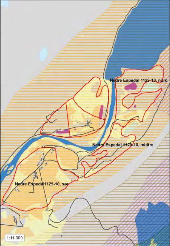 Figur 21: Mulige områder for grussuttak (Kilde: Regionalplan for byggeråstoff i Ryfylke) Landbruk Planlagt tiltak ligger i LNF området.