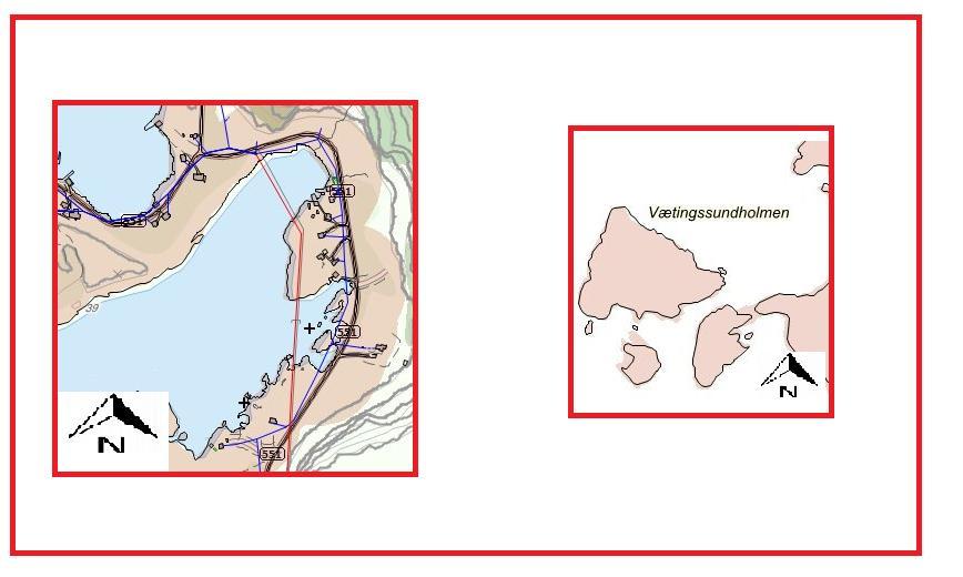 Ovenfor vises to til antall utsnitt og her ønsker Grendelag at mark- og vannareal skal reserveres for felles bade sted. Kart til venstre, det større kartet viser viken in fra Indrevågen.