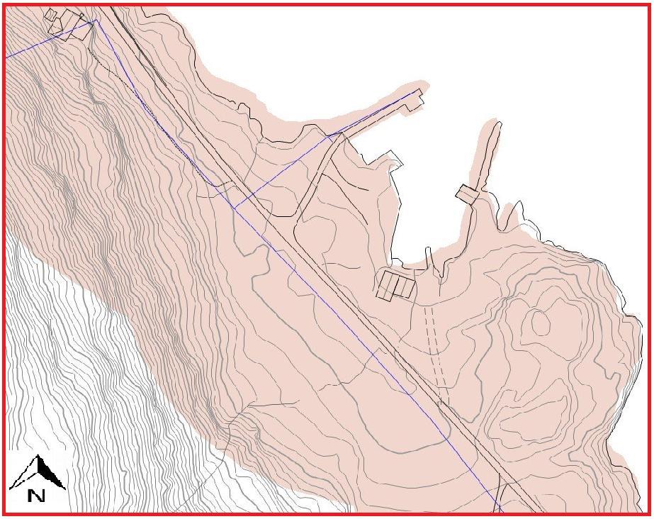 Fig. 6 utsnitt av område D (fra side 3) Her finnes pr dag kun båthus, naust med anlegg som brygge.