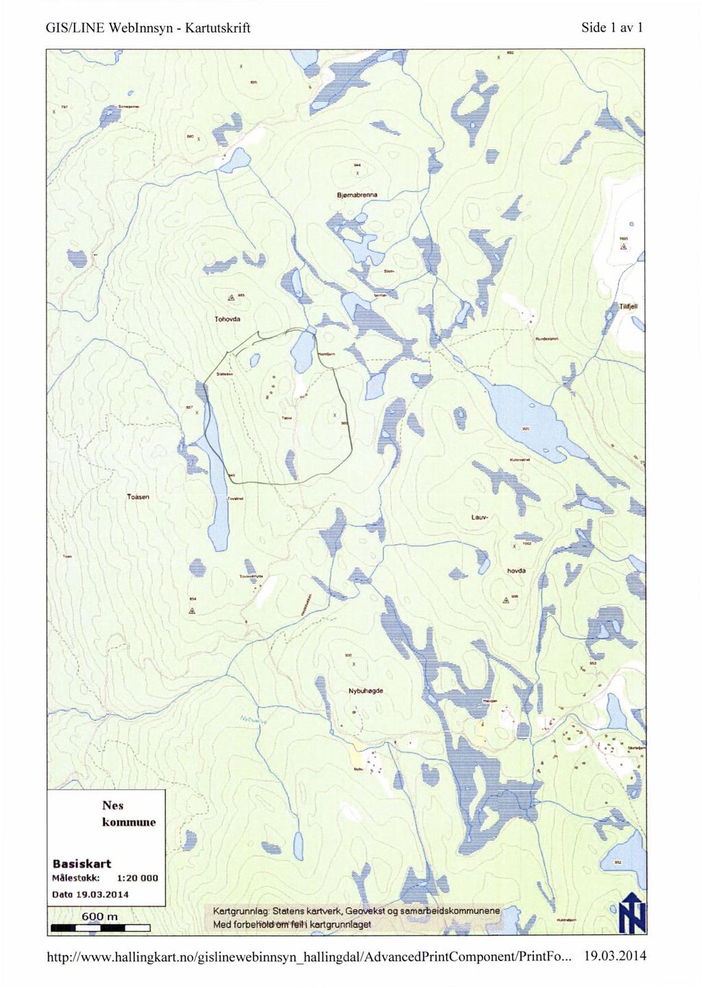 GIS/LINE WebInnsyn - Kartutskrift Side 1 av 1 NEC V Basiskart Målestokk: 1:20 000 Deta 19.03.2014 KertgrunnIng: Statentikedverk,GeO!