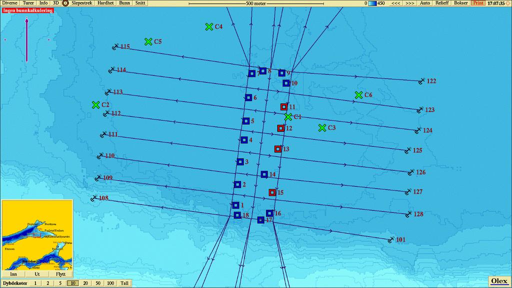 Lilla pil viser orientering av kart, strømrose viser vanntransport (m 3 /m 2