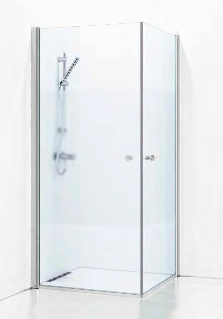 Når dusjen ikke brukes, kan dørene felles innover for å spare plass.