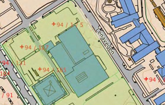 ), som i dag består av næringsbebyggelse og parkeringsplasser, planlegges utbygd til bolig og næringsformål. I tillegg planlegges det å bygge ut tomten 94/178 og 94/1 sør for Per Bortens veg.