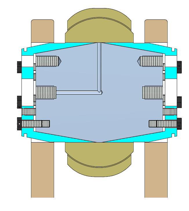 1.3/ Insert the pin with the inner conical sleeves still mounted. Line it up with an equal distance on both sides to the outside of the support. NB!