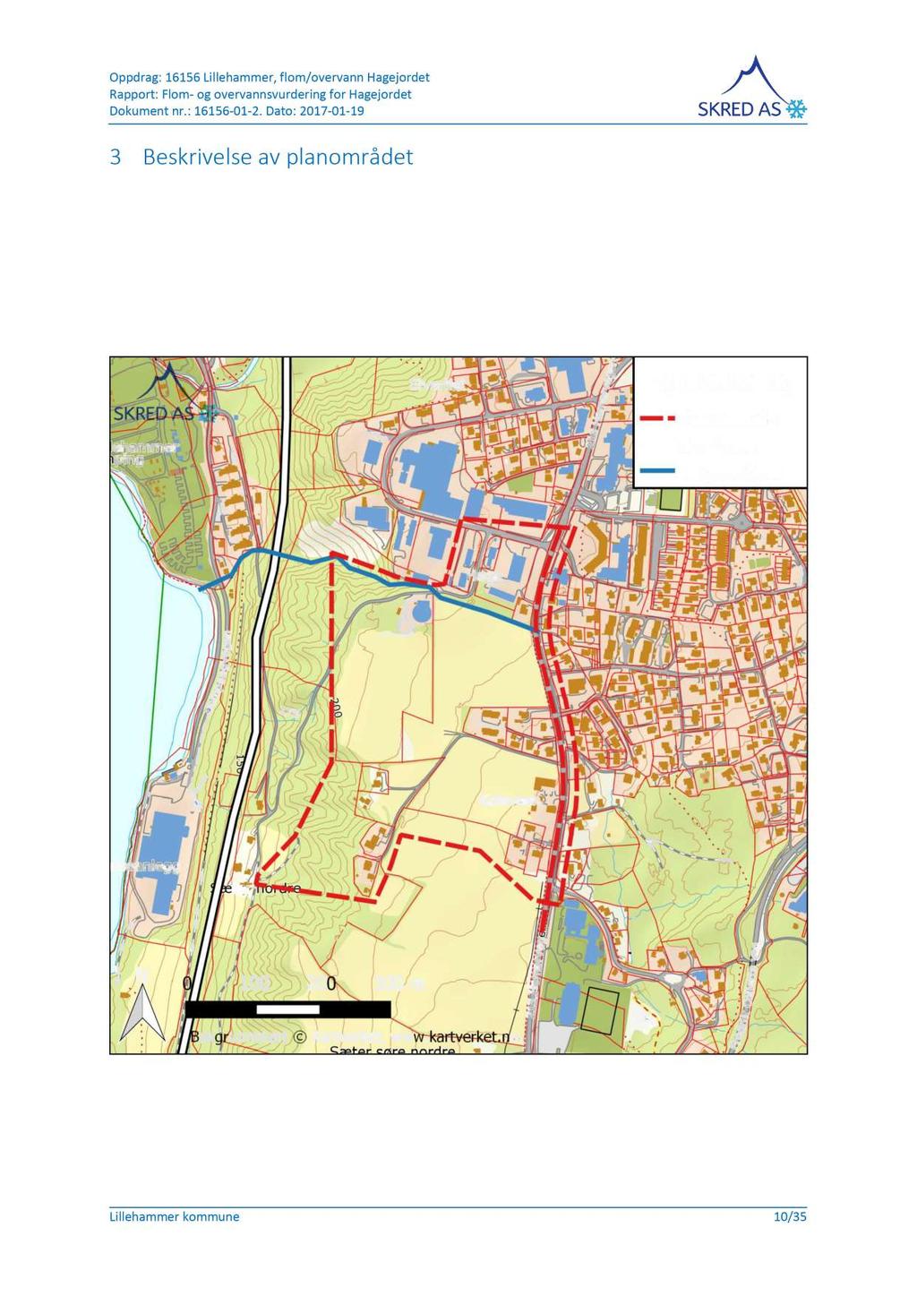 3 Beskrivelse av planområdet Detaljreguleringsplan for Hagejordet omfatter ny boligbebyggelse (ca 6,2 ha) og næringsvirksomhet (ca 1,3 ha).
