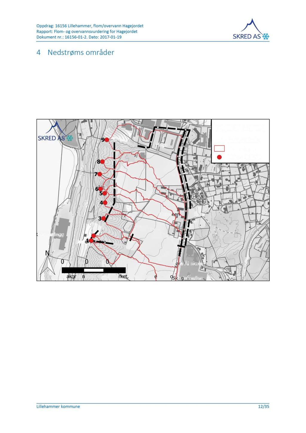 4 N edstrøms områder Den eks isterende situasjonen i nedstrøms områder er vurdert. N edbørfeltene til nedstrøms ravineområder som berører planområdet er kartlagt gjennom GI S - analyse.