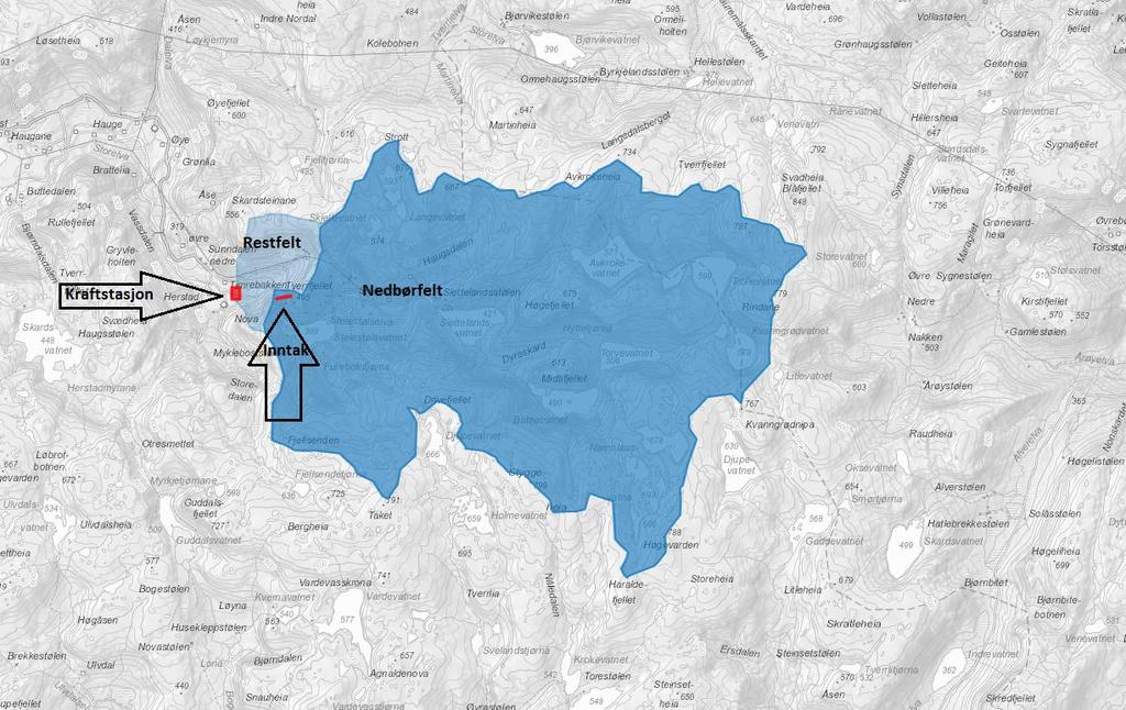 Skjema for dokumentasjon av hydrologiske forhold for små kraftverk 1 Overflatehydrologiske forhold 1.1 Beskrivelse av kraftverkets nedbørfelt og valg av sammenligningsstasjon Figur 1.