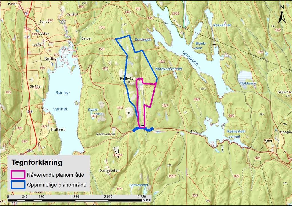 Planområdet ligger midt i mellom to større vann, Rødbyvannet i vest og Langvann i øst. Mellom disse reiser det seg høye berg, som omkranser Avgrunnsdalen.