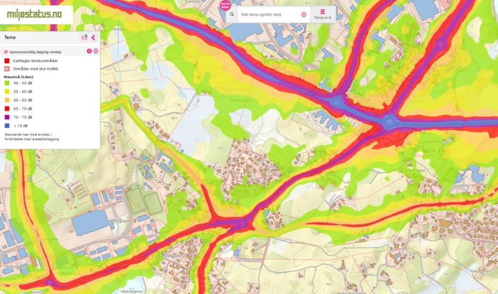 Figur 2: Støy fra veitrafikk (kilde miljøstatus.no) Disse støykilder gir et nokså komplisert bilde med støy fra nesten alle sider, inkludert ovenfra.