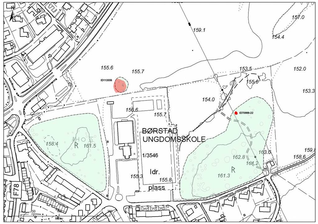 6.6 KART 1. Oversiktskart over Børstad idrettspark. Kartgrunnlag: Statens kartverk. Tillatelsesnummer NE12000-150408SAS. Produsert av Magne Samdal, KHM 2.