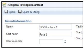 Ettersom det bare syns en konkurranseklasse finnes det bare ett heat/race/pulje.