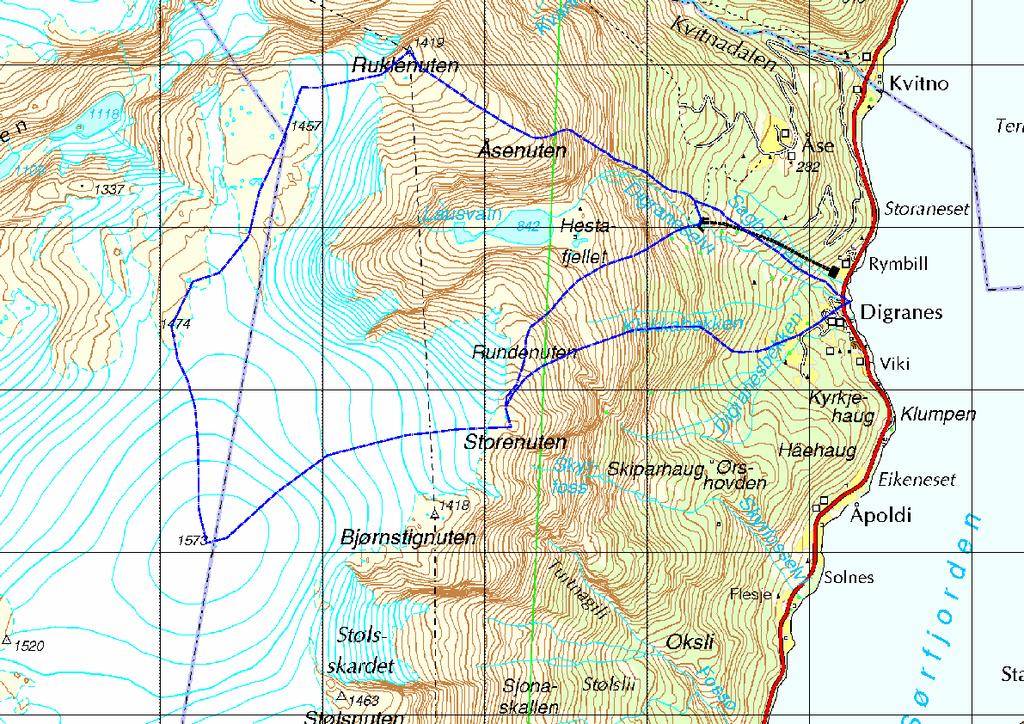 OMRÅDEBESKRIVELSE GENERELT Digraneselvi renner vestover og ut i Sørfjorden ved Digranes i Sørfjorden, ca. 10 km nord for Odda sentrum i Odda kommune i Hordaland (figur 4).