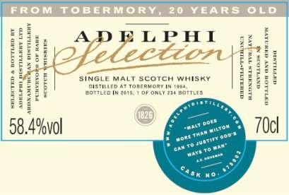 Vi fikk inn 2 denne gangen, men den ene nok allerede forlengst utsolgt Adelphi Selection Tobermory 94 20 YO cask #675002 Har lagt på en ex-sherry hogshead av am.