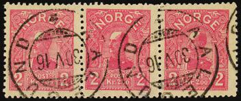 (SK 1450) 500 533 o 89-91. Haakon Kronemerker 1907 - komplett pen serie med pakkepost-stempler. (1.450.-).