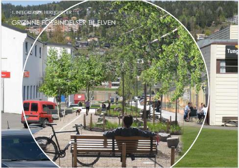 Blågrønn struktur - anbefalinger a. Sikring av en offentlig elvepromenade med minimumsbredde 20 m b. Bebyggelsens plassering bør variere i avstand fra elva/elvepromenaden c.