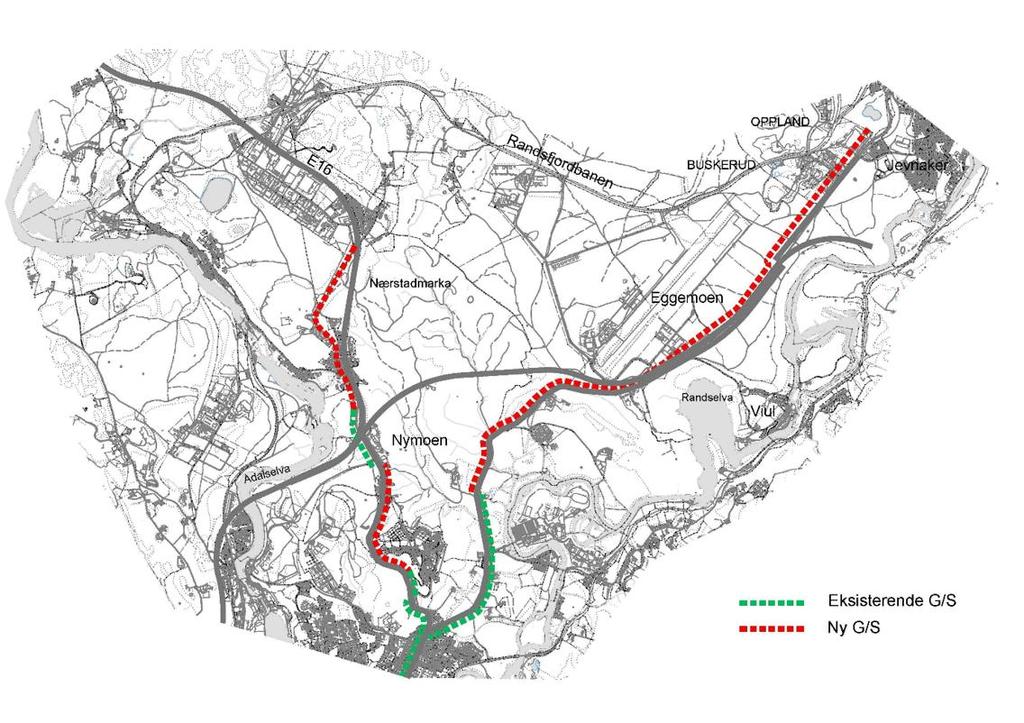13 4.3 Nye gang- og sykkelveier Det planlegges i tillegg nye gang- og sykkelveier langs eksisterende veier i området, se Figur 4-3, Figur 4-4 og Figur 4-5.