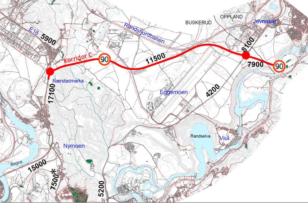 Figur 4-11 Fordeling av trafikk på veinettet som følge av korridor