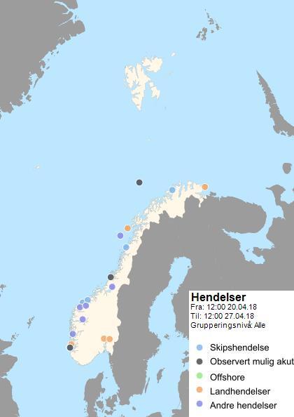 VAKTRAPPORT Tidsrom: 20.04.2018 12:00-27.04.2018 12:00 Antall registrerte hendelser (nye denne perioden): 23 Antall øvelser: 1 1.