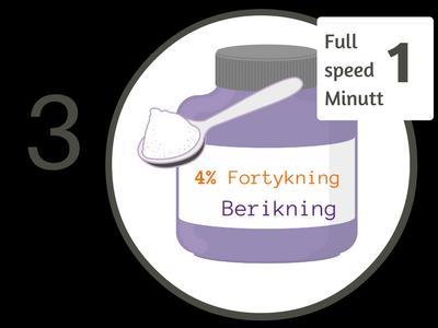 Fortykk a) Tilsett 4 % Gelea Cold. Til f.eks 100 g kjøtt/fjærfe/fisk eller grønnsaker og væske, tilsettes 4 g Gelea Cold.