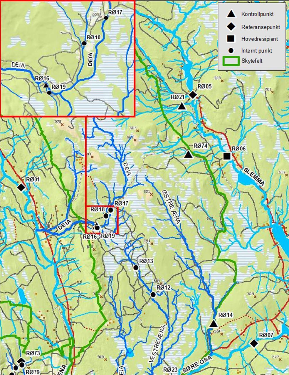 Figur 2 Oversikt over målepunkter som følges opp iht.