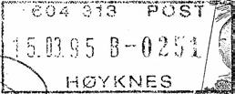 Stempel nr. H-02 Type: I22N Utsendt?? HØYKNES Innsendt?