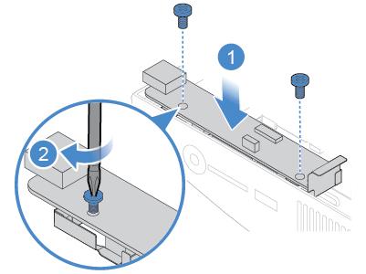 Figur 65. Installere braketten til I/O-brettet 5. Koble kablene for I/O-brettet til hovedkortet. 6. Fullføre utskiftningen.