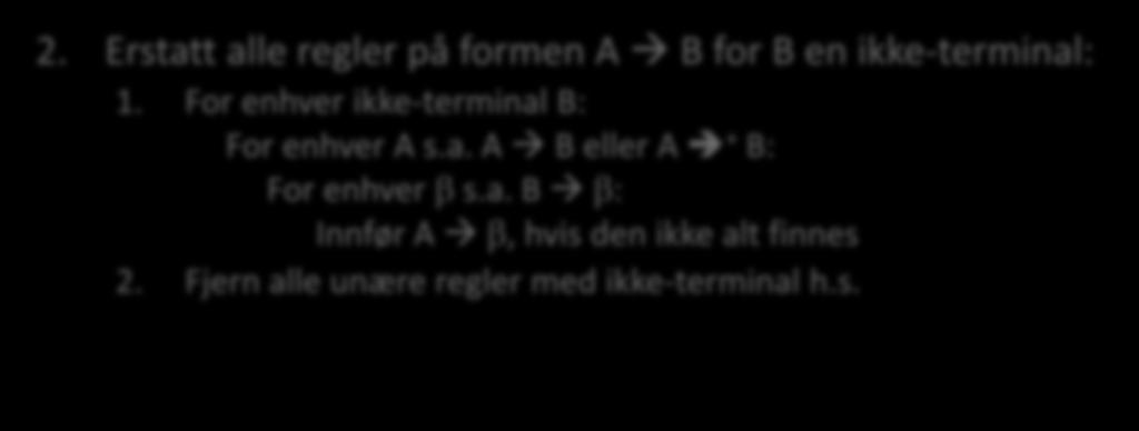 For hver regel B β: Legg til alle regler på formen B β, der β fremkommer ved å stryke en