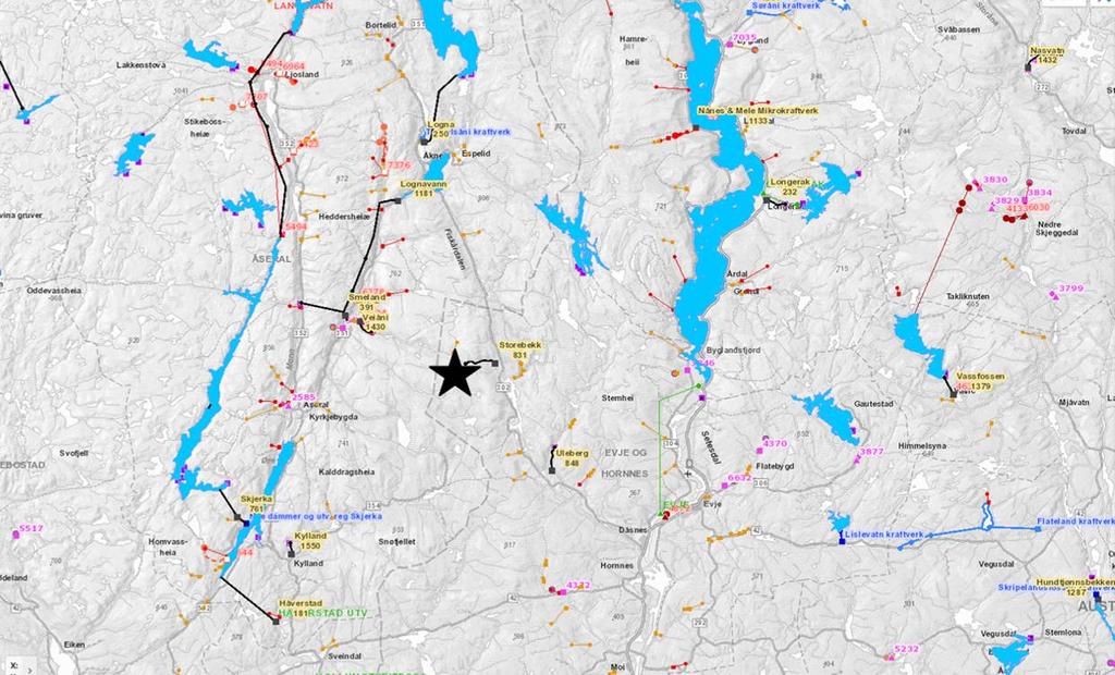 Fra vest går det vei inn til Sveigsvatn, og derfra anleggsvei videre nordover til Øyvatnet. Helt nord i nedbørfeltet passerer en større kraftledning i øst-vest retning.