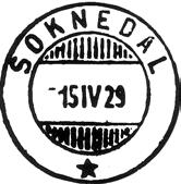 Postkontoret 7288 SOKNEDAL ble lagt ned fra?? 125105 Soknedal PiB ved Spar Fossum fra 04.04.2001 Stempel nr. HS1 Type: Blekkannullering Registrert brukt 08.06.1879 TB Soknedalen 8/6 79 Stempel nr.