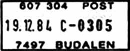 ? POSTVERKET Litra M 7497 BUDALEN Innsendt?? Reg brukt?? Stempel nr. D2 Type: DNE Utsendt?