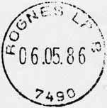 Stempel nr. 5 Type: I25N Utsendt?? ROGNES LP A Innsendt?? 7490 Registrert brukt fra 6-5-86 FH til 19.12.97 OGN Stempel nr. 6 Type: I25N Utsendt?? ROGNES LP B Innsendt?