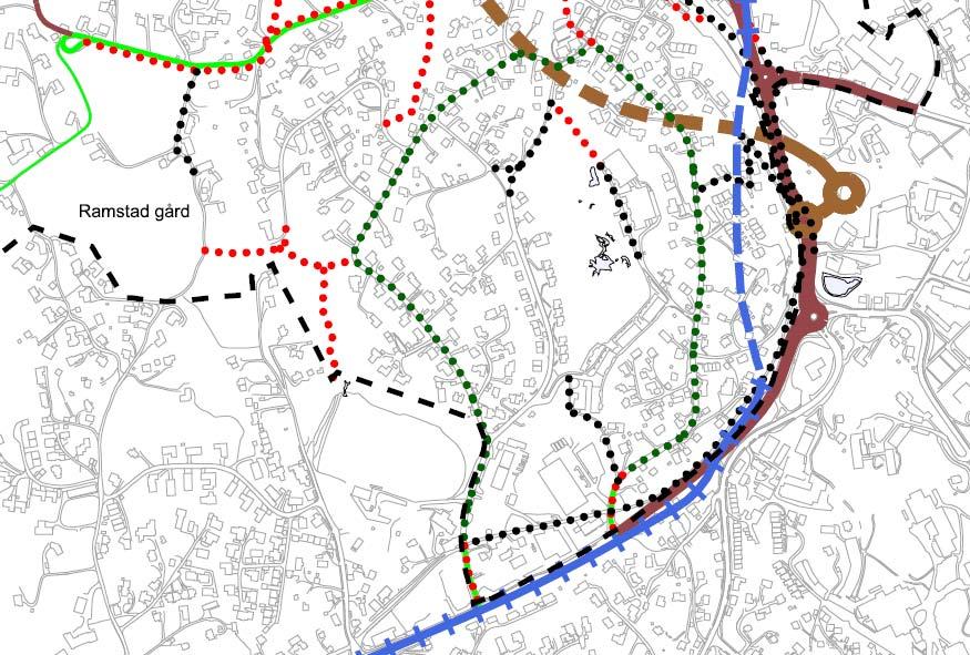 5.4.3 Temakart Transportstruktur (kdp Ny-Paradis, Hop, Nesttun, Nesttun Vest) Planområdet er markert med blå sirkel.