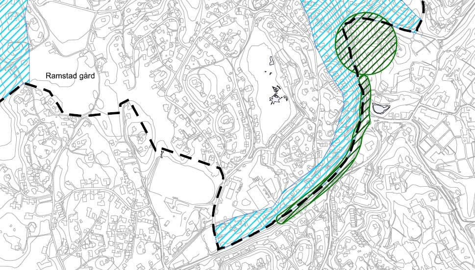 5.4.4 Temakart Støy - Forurensing (kdp Ny-Paradis, Hop, Nesttun, Nesttun Vest) Planområdet er markert med blå sirkel.