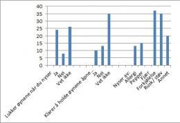 Vi lagde en graf med excel som viste hva folk nyste av Spørreundersøkelsen Vi kopierte opp