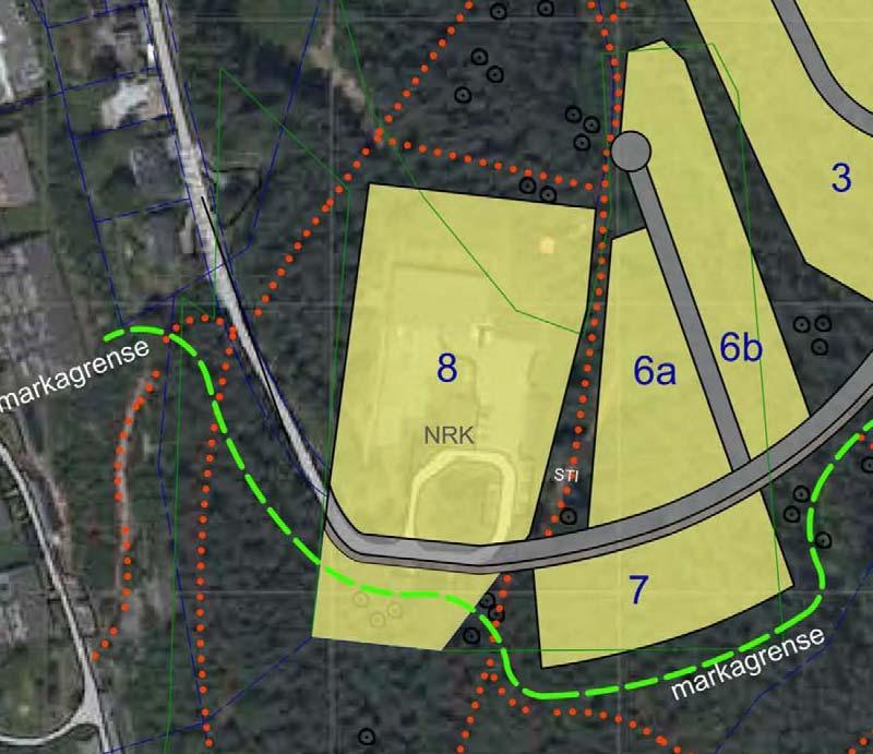12 (15) Områdene 6, 7 og 8 på illustrasjonen ønskes vurdert til boligformål og/eller kombinert bolig med off/privat tjenesteyting.