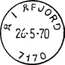 ? Å I ÅFJORD Innsendt?? Registrert brukt 14.8.69 ØRK Registrert brukt fra 4.8.67 OGN til 29.4.71 KT Stempel nr.