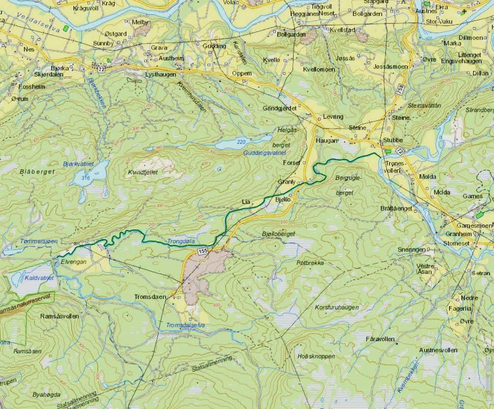 2 Områdebeskrivelse Trongdøla ligger i Verdal kommune i Nord Trøndelag. Vassdraget kan karakteriseres som en middels stor sideelv til elva Inna, som munner til Verdalselva ved Sagmoen.
