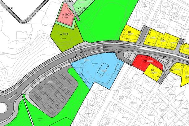 Merknader: I gjeldende reguleringsplan er arealet regulert til bensinstasjon. Det er regulert inn en stor P-plass i vest, som ikke er realisert.