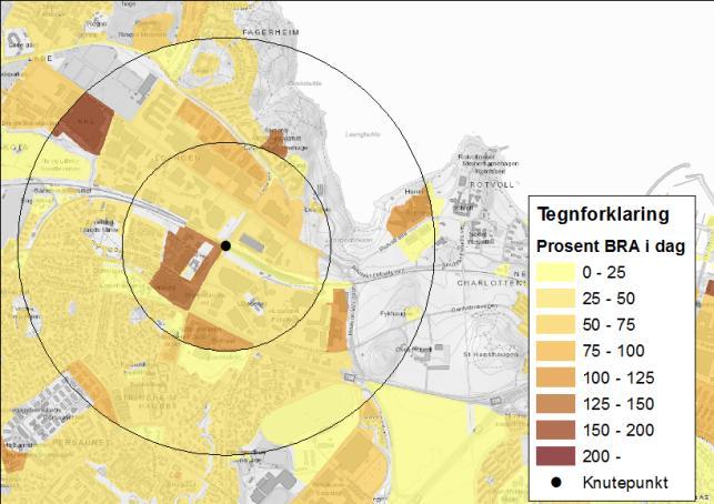 2016 uavhengig av arealformål Grunnkrets 16011213 (Nidarosdomen) Potensialet inndeles i to hovedkategorier De grunnkretsene eller deler av grunnkretsene som ligger innenfor 500 meter fra stasjonene.