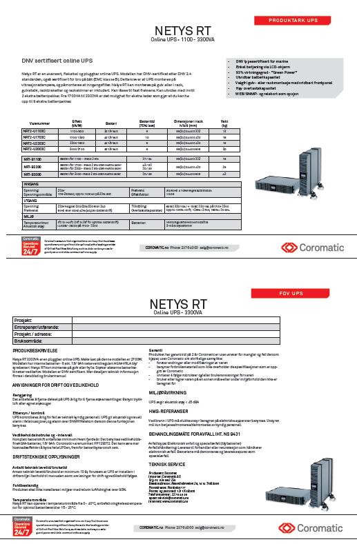 Guide på norsk og engelsk for alle UPSen i prisliste med unntak av ITYS 6kVA og større.