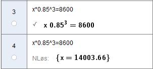 a) Bestem scooterens verdi om år. Vekstfaktoren er 100 15 85 0,85 100 100 Scooterens verdi om år er ca. 600 kroner.