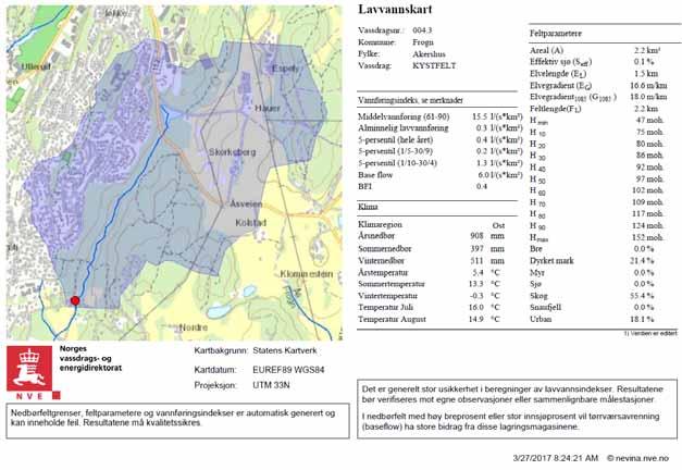 Side 7 av 21 5.2 Nedbørfelt oppstrøms Vestbyveien Nedbørfeltet oppstrøms Vestbyveien har et areal på 2,2 km 3, se figur 5B.