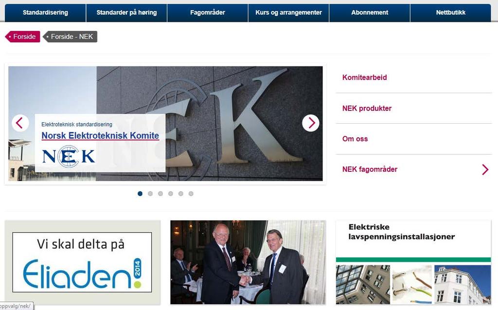 NEKs hjemmeside Norsk