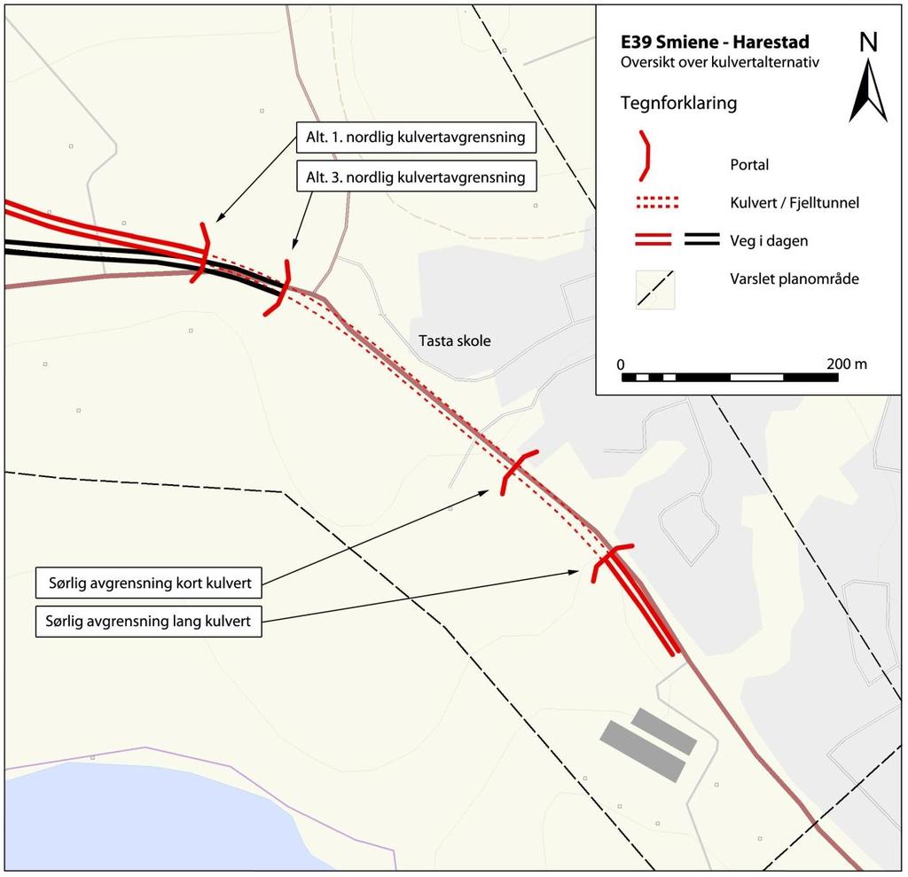 Lokal og regional utvikling 15 Alternativ 3C Daglinje Alternativet går nordover forbi Tasta skole, og svinger videre nordvestover, parallelt med eksisterende veg frem til fv.
