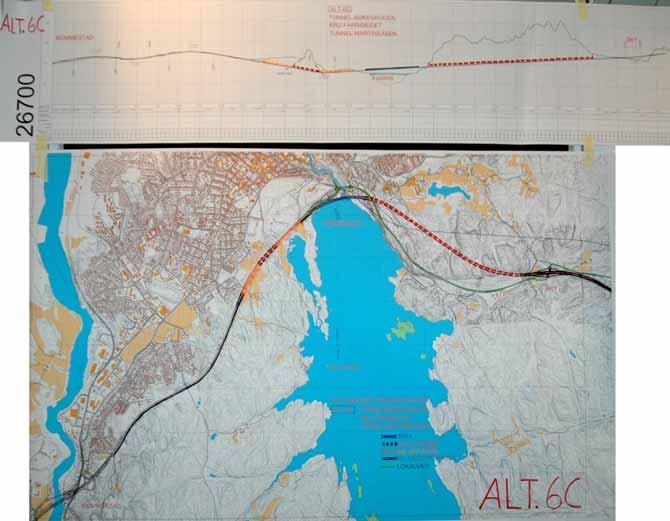 3.7 Alternativ 6C Tunnel Bøkeskogen og Martineåsen, ny bru på Farriseidet Alternativet følger dagens veg fra Bommestad til nordre del av Månejordet, føres videre i betongtunnel til Larviksporten og