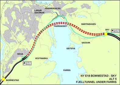 Utvidelse langs dagens veg Her må det bygges ny parallell bru på Farriseidet. Betongtunnel på Månejordet. Skiltet hastighet 80 km i kurven på Farriseidet.