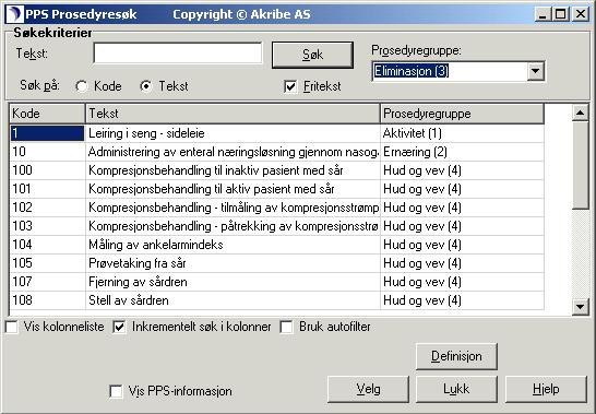 Informasjon om prosedyren fås ved å klikke på Definisjon, eller huke av for Vis PPS informasjon PPS prosedyrer kan vises i flere skjermbilder i DIPS Hurtigtasten for visning av behandlingsplan er