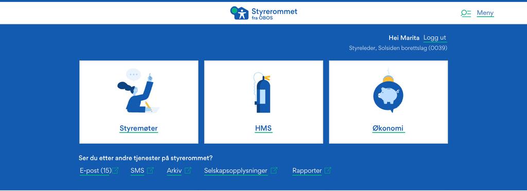 Meny og søk Øverst til høyre finner du menyen.