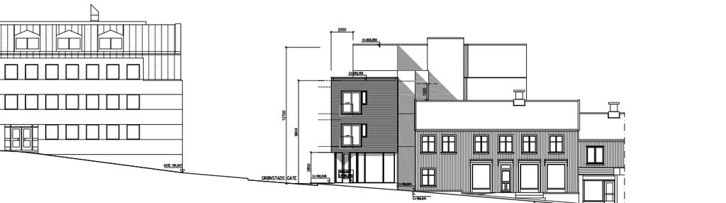 Side 8 av 12 Figur 8: Fasade mot Jernbanegata, der foreslått nybygg BFB1 er vist midt i illustrasjonen.