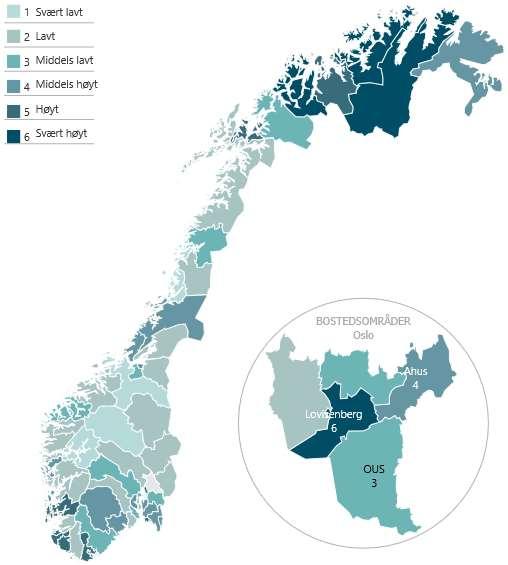 Tilleggsvilkår var ikke angitt for 4 prosent av innleggelsene i 2017. Dette er i hovedsak knyttet til tvangsinnleggelser i region Nord.